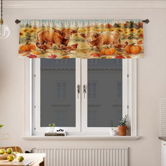 AshasdS Highland Cow Sunflower Window Valance Polyester Rod Pocket Farm Animal Farmhouse Curtain Valance for Living Room Bedroom