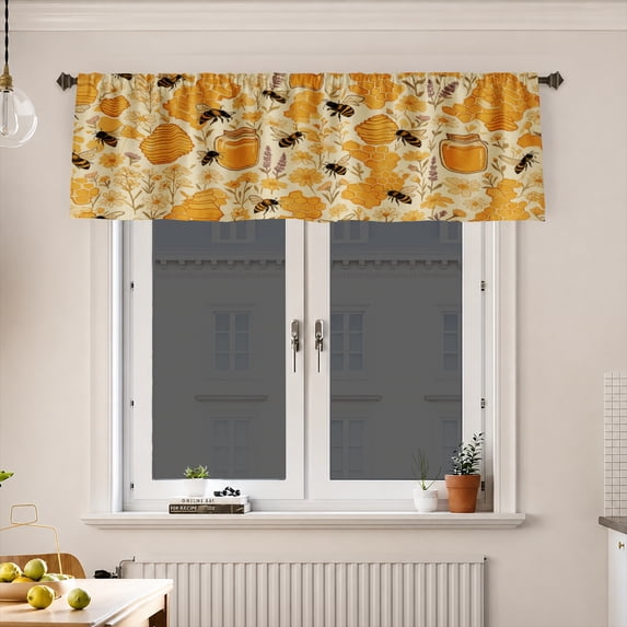AshasdS Honey Jar Bee Window Valance Polyester Rod Pocket Rustic Farmhouse Curtain Valance for Kitchen Living Room Bedroom
