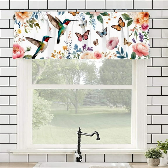 AshasdS Hummingbird and Floral Pattern Polyester Curtain Valance for Home Bedroom Living Room Kitchen Window Decor 54x18 inch