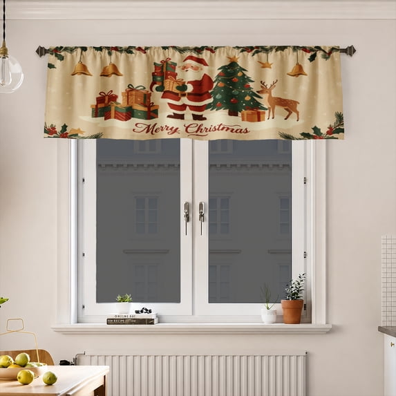 AshasdS Merry Christmas Santa & Gifts Window Valance Winter Holiday Short Curtain Rod Pocket for Living Room
