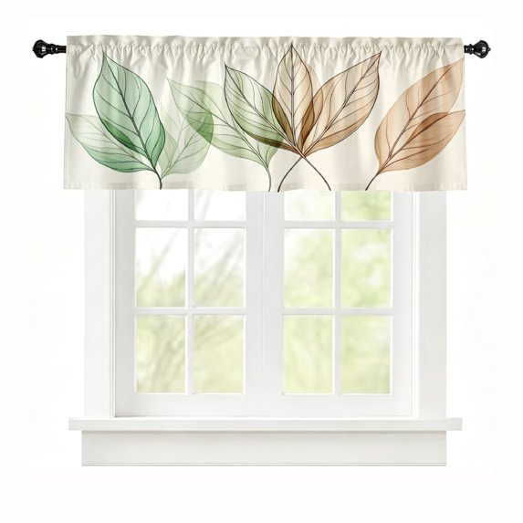 AshasdS Minimalist Green Leaf Branches Window Valance Botanical Short Curtain Rod Pocket for Bedroom Living Room