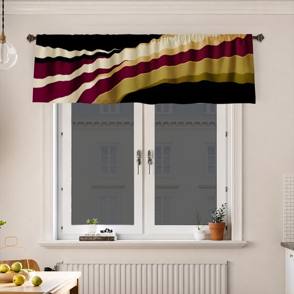AshasdS Modern Abstract Curved Waves Window Valance Burgundy Gold Accent Short Curtain for Living Room