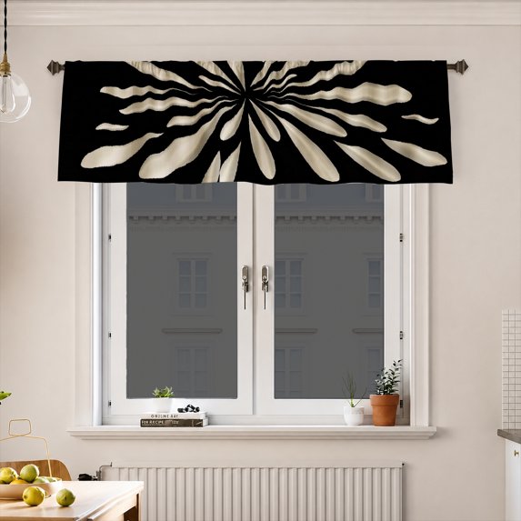 AshasdS Modern Abstract Window Valance, Black and White Petal Pattern Short Curtain for Kitchen Living Room Bedroom Contemporary Home Decor