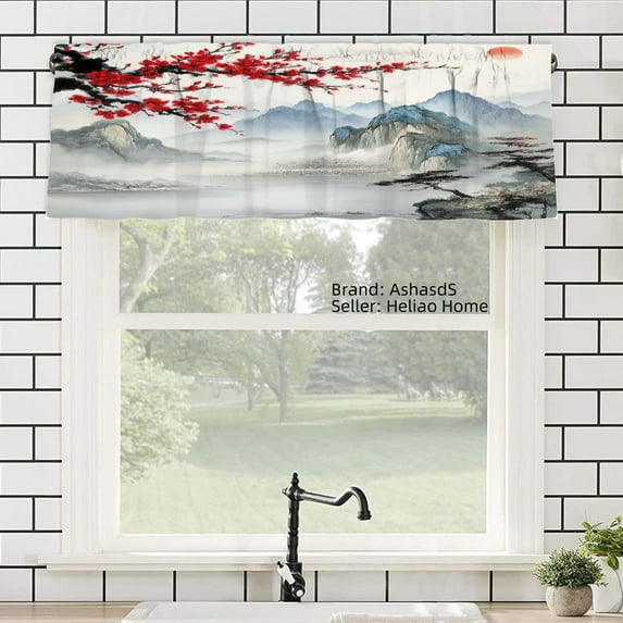 AshasdS Oriental Landscape Polyester Window Valance Curtain for Home Kitchen Living Room Bedroom Bathroom Decor 54x18 inch