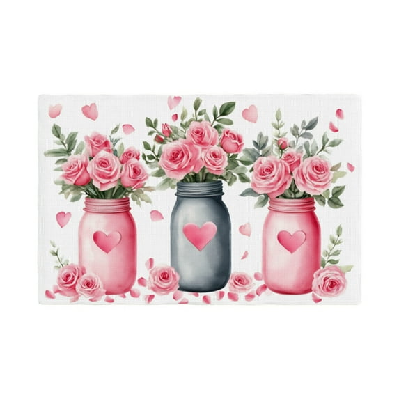 AshasdS Pink Rose Mason Jar Linen Table Mats Set of 4 12x18 inch for Spring Summer Home Table Decor