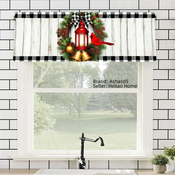 AshasdS Polyester Window Valance Curtain with Christmas Lantern and Cardinal Design for Home Kitchen Living Room Bedroom Bathroom Decor 54x18 inch