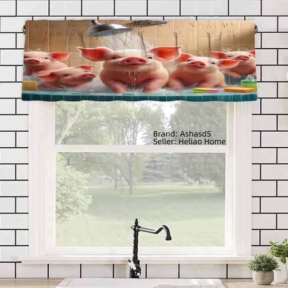 AshasdS Polyester Window Valance Curtain with Cute Pigs and Waterfall Design for Home Kitchen Living Room Bedroom Bathroom Decor 54x18 inch