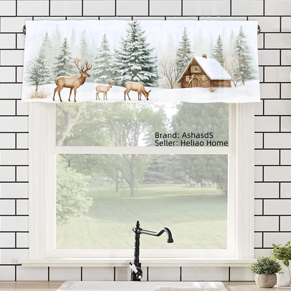 AshasdS Polyester Window Valance Curtain with Deer and Cabin Design for Home Kitchen Living Room Bedroom Bathroom Decor 54x18 inch