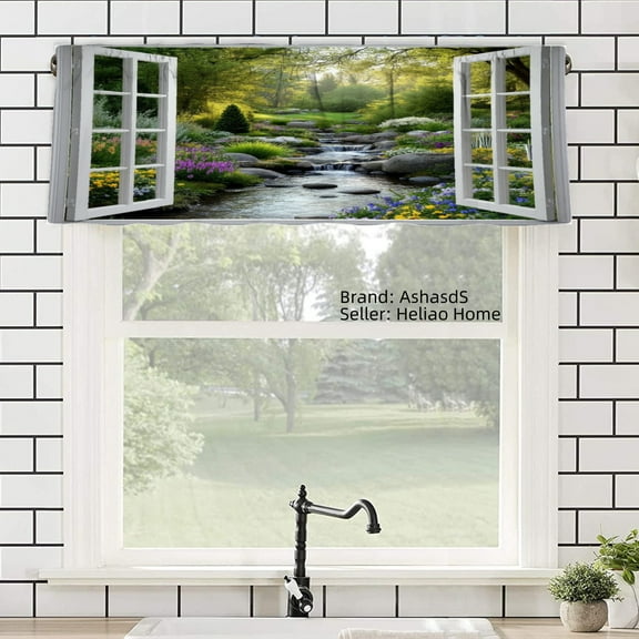 AshasdS Polyester Window Valance Curtain with Scenic Garden View for Home Kitchen Living Room Bedroom Bathroom Decor 54x18 inch