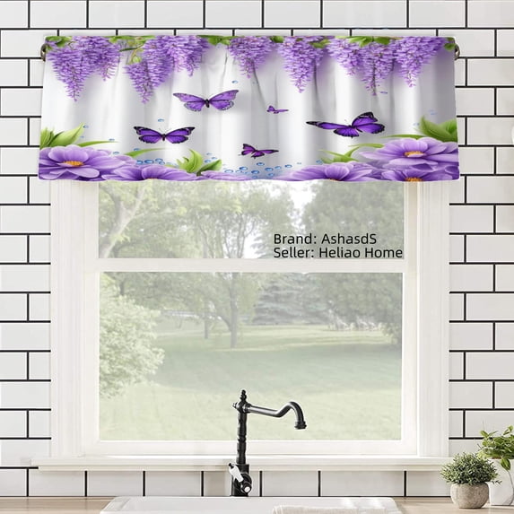 AshasdS Purple Wisteria Butterfly Polyester Window Valance Curtain for Home Kitchen Living Room Bedroom Bathroom Decor 54x18 inch