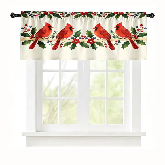 AshasdS Red Cardinal Birds & Pine Cone Window Valance Winter Christmas Short Curtain Rod Pocket for Kitchen