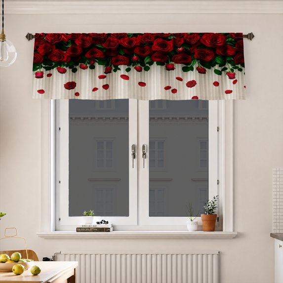 AshasdS Red Rose Floral Window Valance Elegant Curtain Valance Decorative Kitchen Bedroom Window Treatment Home Decor