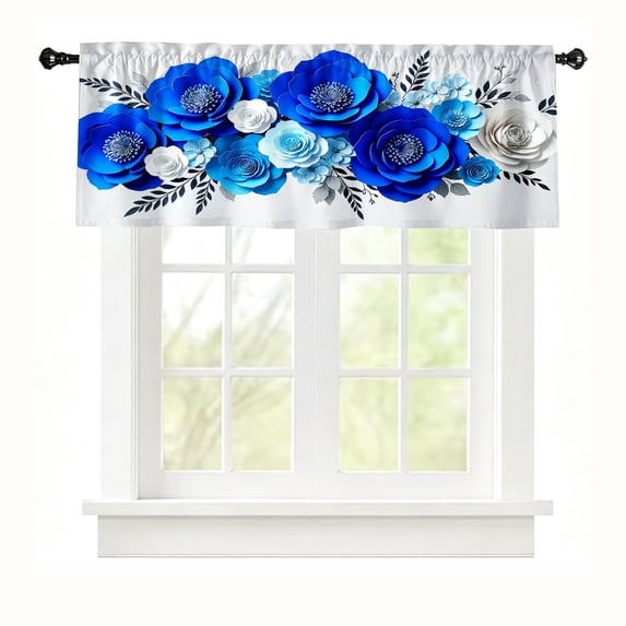 AshasdS Royal Blue Floral Flowers Window Valance Decorative Botanical Short Curtain Rod Pocket for Bedroom