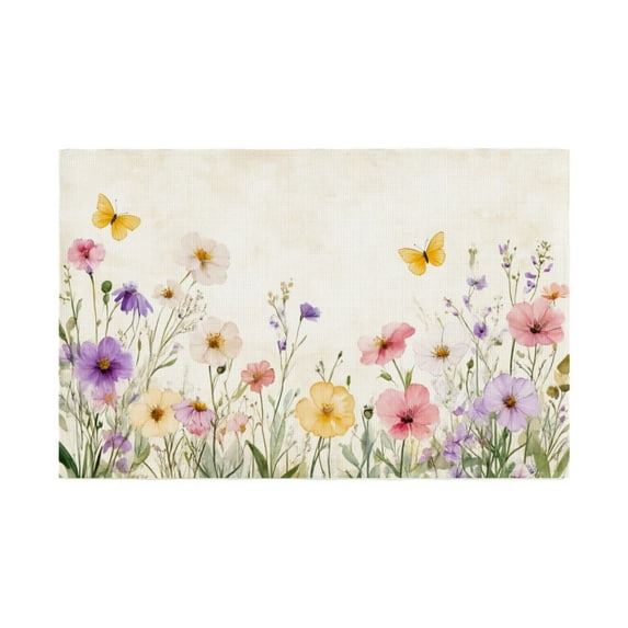AshasdS Spring Summer Floral Linen Table Mats Set of 4 12x18 inch for Home Table Decor