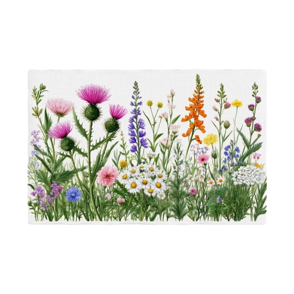 AshasdS Spring Summer Wildflower Linen Table Mats Set of 4 12x18 inch for Home Table Decor