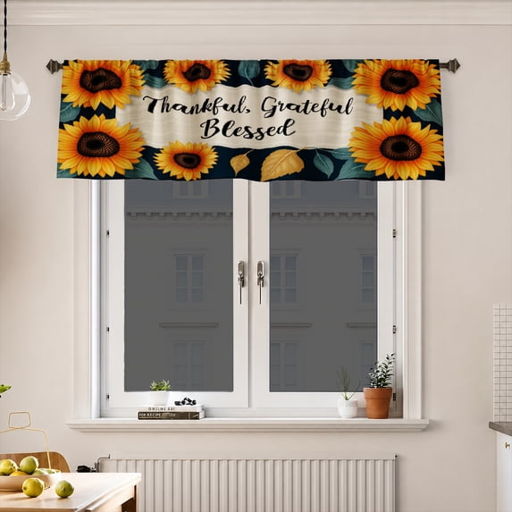 AshasdS Sunflower Thankful Grateful Blessed Window Valance Farmhouse Curtain Valance Autumn Kitchen Home Decor
