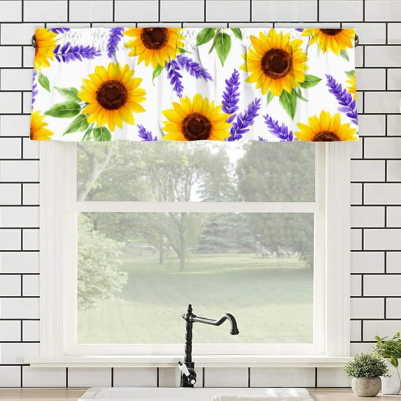 AshasdS Sunflower and Lavender Pattern Polyester Curtain Valance for Home Bedroom Living Room Kitchen Window Decor 54x18 inch