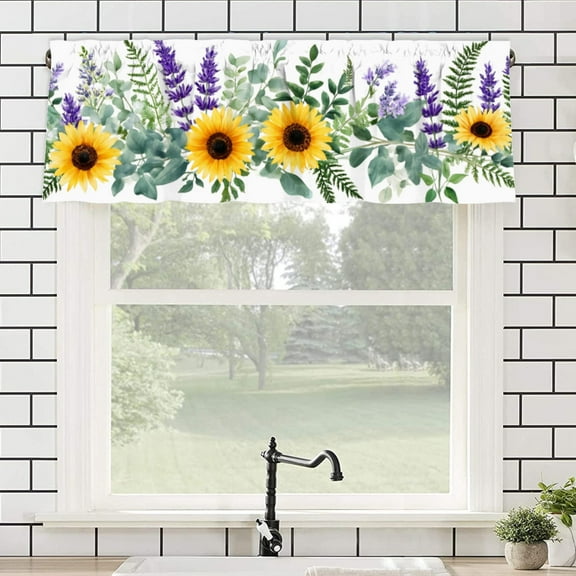 AshasdS Sunflower and Lavender Print Polyester Rod Pocket Curtain Valance for Home Bedroom Living Room Kitchen Window Decor 54x18 inch
