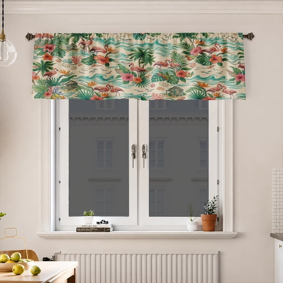 AshasdS Tropical Floral Paradise Window Valance Polyester Rod Pocket Palm Leaf Botanical Curtain Valance for Coastal Living Room Bedroom