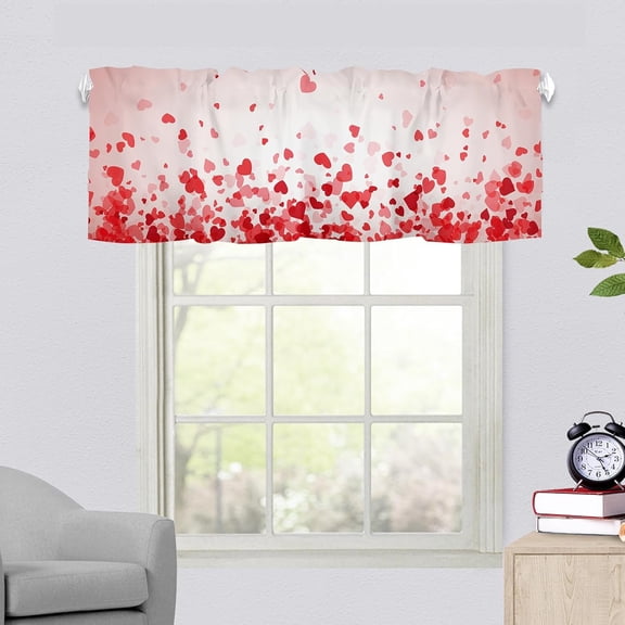 AshasdS Valentines Heart Kitchen Curtains Valances for Windows Pink Love Hearts Polyester Window Curtain 54x18 inch Short Rod Pocket Bathroom Treatment Valance for Living Room Bedroom Decor