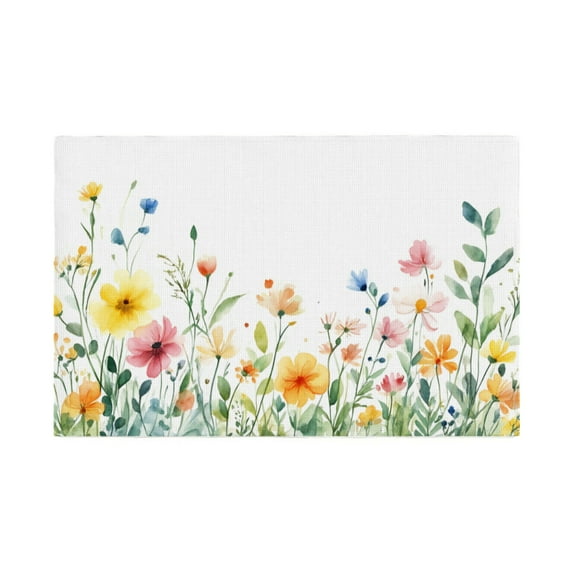 AshasdS Watercolor Floral Linen Table Mats Set of 4 12x18 inch for Spring Summer Home Table Decor