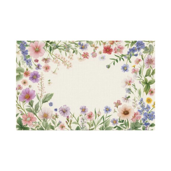 AshasdS Watercolor Floral Linen Table Mats Set of 4 12x18 inch for Spring Summer Home Table Decor
