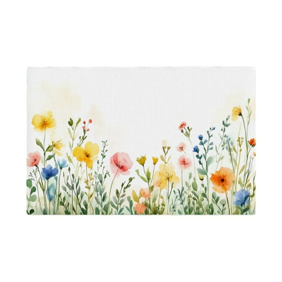 AshasdS Watercolor Floral Linen Table Mats Set of 4 12x18 inch for Spring Summer Home Table Decor