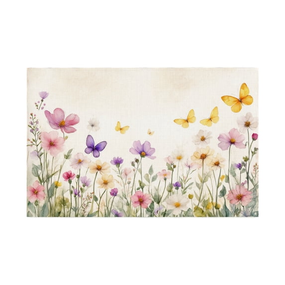 AshasdS Watercolor Floral and Butterfly Design Linen Table Mats Set of 4 12x18 inch for Spring Summer Home Table Decor