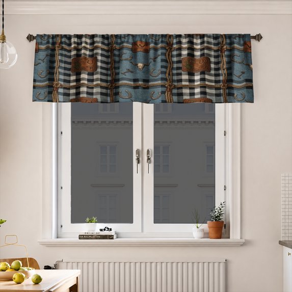 AshasdS Western Longhorn Skull Buffalo Plaid Window Valance Rustic Country Short Curtain Rod Pocket Living