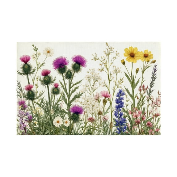 AshasdS Wildflower Garden Linen Table Mats Set of 4 12x18 inch for Spring Summer Home Table Decor
