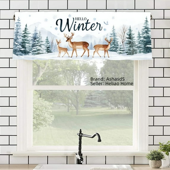AshasdS Winter Deer Forest Polyester Window Valance Curtain for Home Kitchen Living Room Bedroom Bathroom Decor 54x18 inch