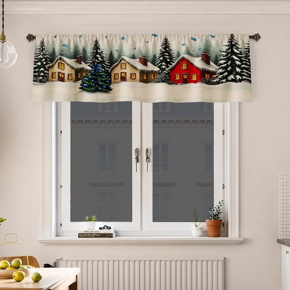 AshasdS Winter Forest Houses & Snow Window Valance Christmas Country Short Curtain Rod Pocket Living Room