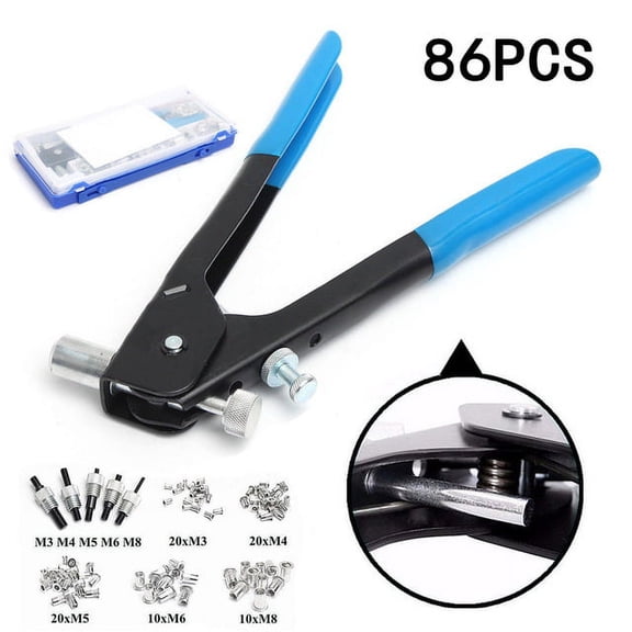 Ashata 86pcs M3-M8 Rivet Gun Insert Tool Riveter Rivnut Nutsert Riveting Kit, Rivet Nut Riveter, Threaded Rivet Riveter