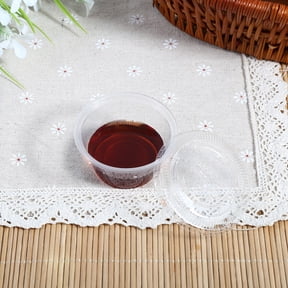 Ashata Sauce Cup Plastic,4 Sizes 50Pcs Disposable Plastic Clear Sauce Chutney Cups Boxes With Lid Food Takeaway Hot, Clear Sauce Cup