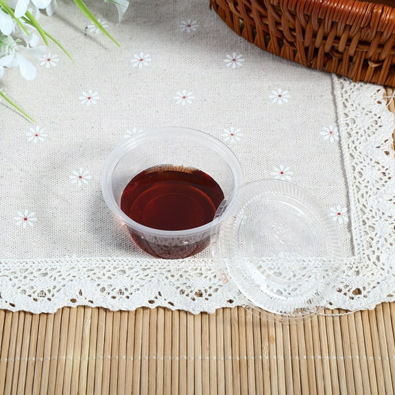 Ashata Sauce Cup Plastic,4 Sizes 50Pcs Disposable Plastic Clear Sauce Chutney Cups Boxes With Lid Food Takeaway Hot, Clear Sauce Cup