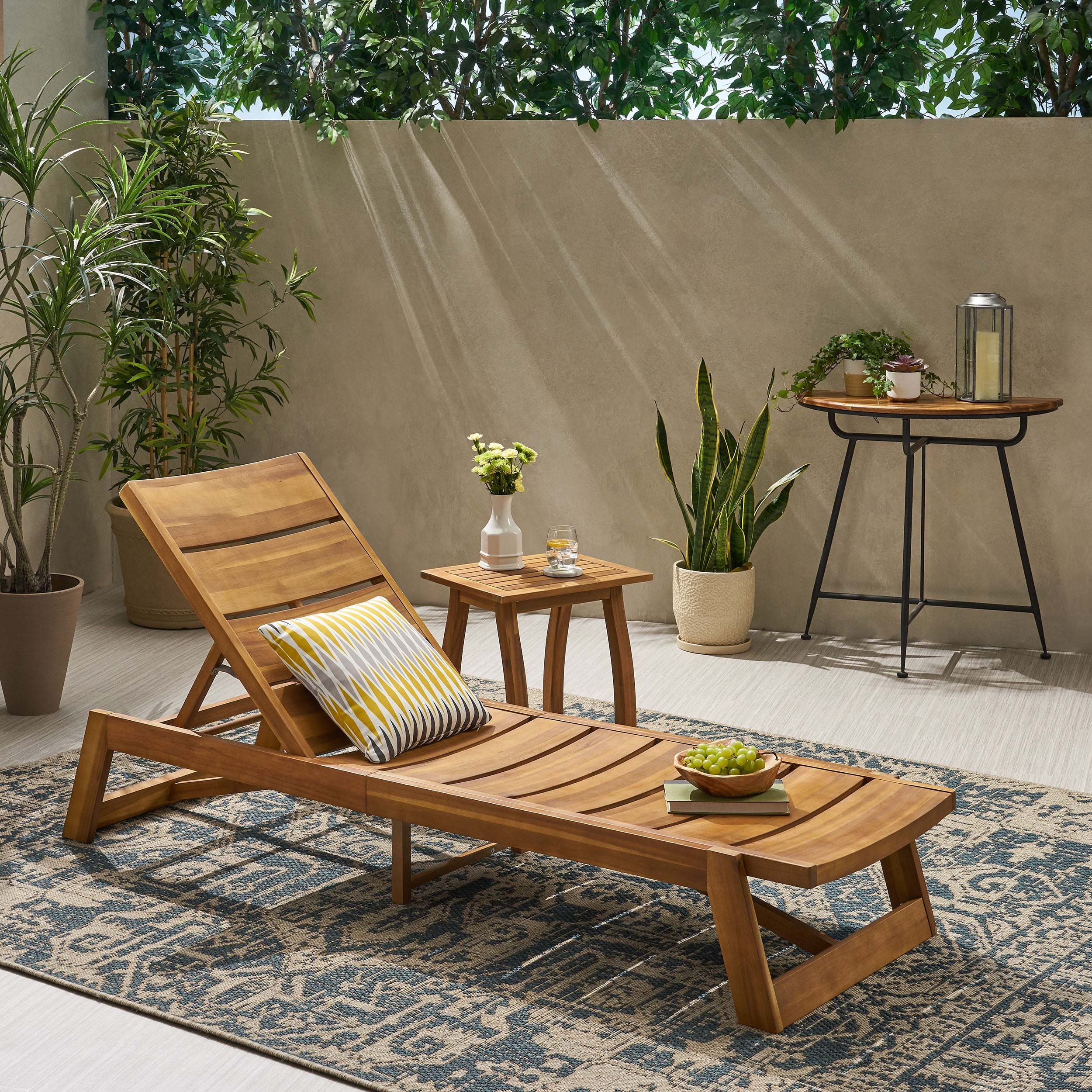 Noble House Mahalo 2 Piece Outdoor Acacia Wood Chaise Lounge Set