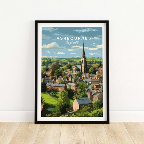 Ashbourne Print Peak Travel Wall Decor Rural Landscape Art Rustic Home Artwork Framed and