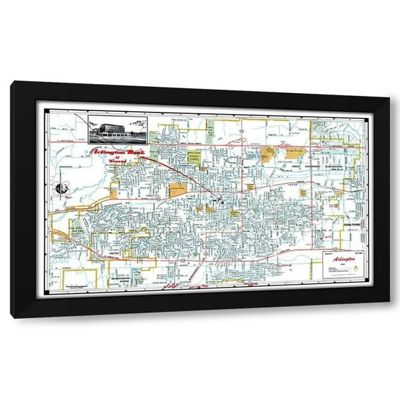 Ashburn 14x10 Black Modern Wood Framed Wall Art Titled - Arlington Texas - Ashburn 1960