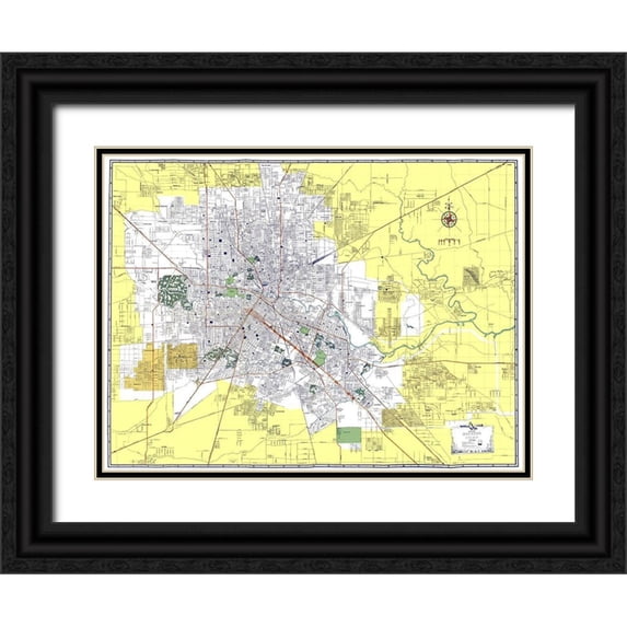 Ashburn 18x15 Black Ornate Wood Framed with Double Matting Museum Art Print Titled - Houston Texas - Ashburn 1950