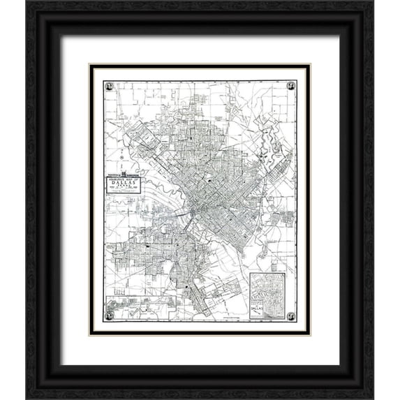 Ashburn 26x31 Black Ornate Wood Framed with Double Matting Museum Art Print Titled - Dallas Texas - Ashburn 1942