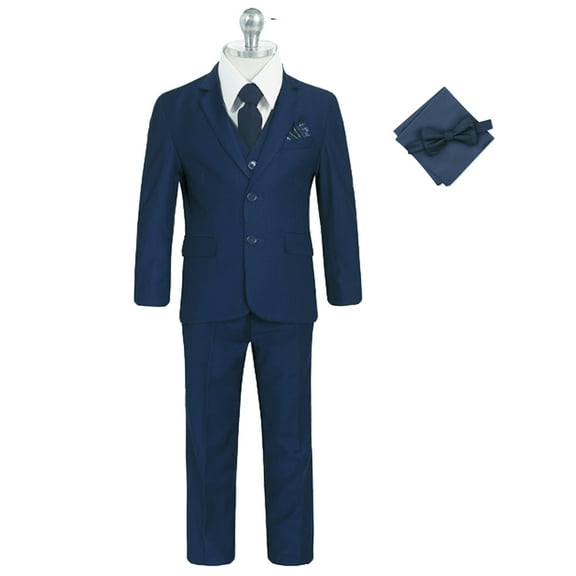 Ashbury CoCo Boy's Slim Fit 7-pieces Suit, Jacket Vest Pants Shirt Tie Bowtie Hanky, Light Navy, Size 18