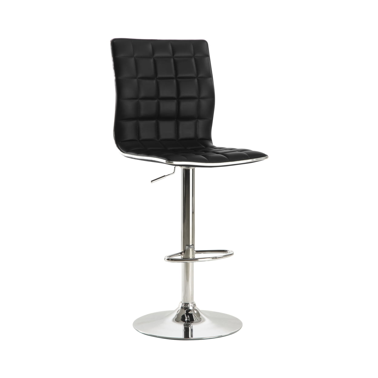 Black Faux Leather Adjustable Swivel Bar Stool with Chrome Base