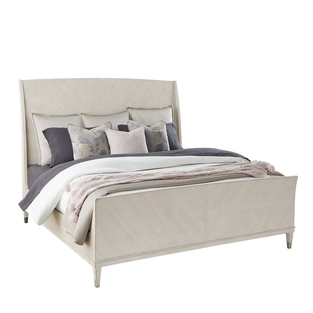 Beige Transitional Queen Panel Bed with Wood Frame