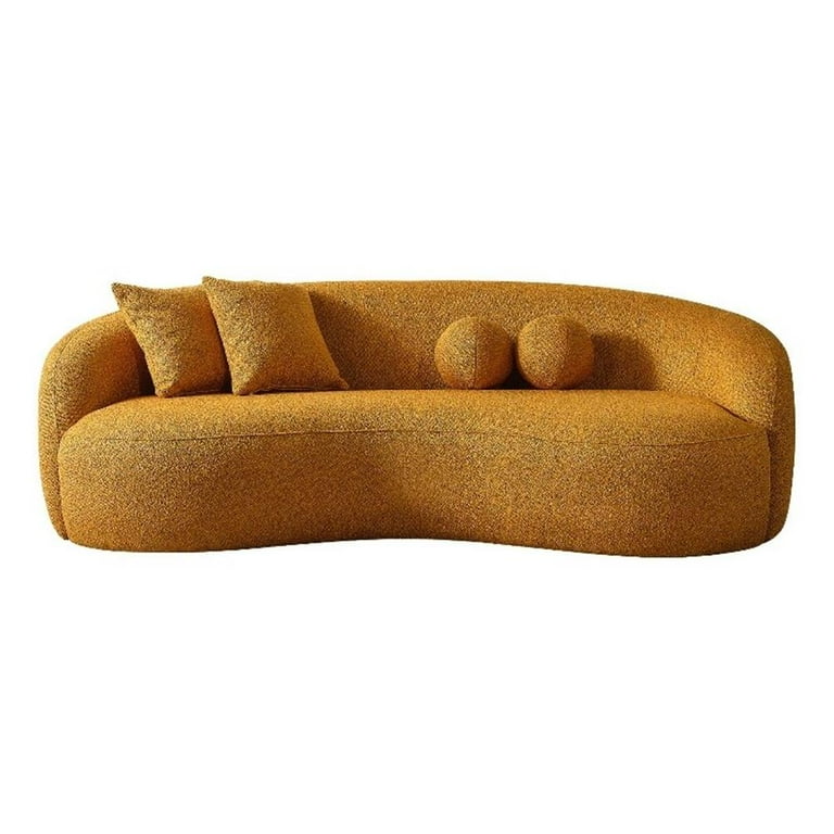 Bloom Modern Japandi Style Curvy Sofa in Dark Yellow, Luxury Bloom Modern Japandi Style Curvy Sofa in Dark Yellow, Luxury