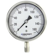 Ashcroft Duralife Type 1009 Stainless Steel Case Dry Filled Pressure Gauge, Stainless Steel Tube and Socket, 3.5" Dial Size, 1/4" NPT Lower Connection, 0/160 psi Pressure Range CA3