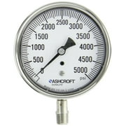 Ashcroft Duralife Type 1009 Stainless Steel Case Dry Filled Pressure Gauge, Stainless Steel Tube and Socket, 3.5" Dial Size, 1/4" NPT Lower Connection, 0/5000 psi Pressure Range CA3