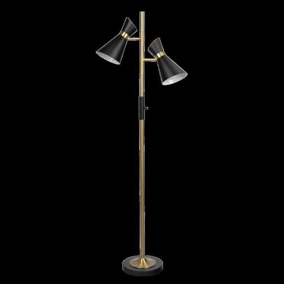 Ashcroft Furniture Axis Brassed Gold Floor Lamp with 4-Way Switch Double Spots with Metal Base