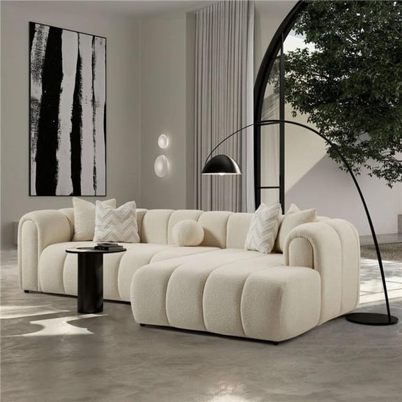 Ashcroft Furniture SEC02600302 Beatrice Modern Tufted Boucle Right Sectional Sofa, Ivory