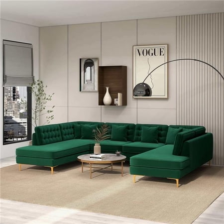 Ashcroft Furniture CSC00300102 Brooke Velvet U Shape Corner Sofa, Green
