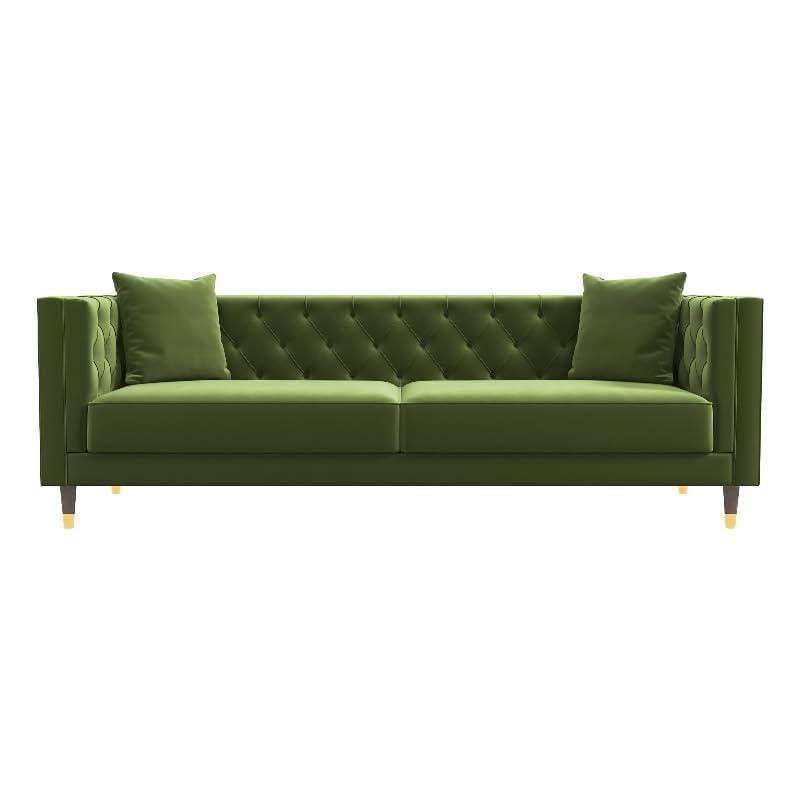 Lana Mid Century Modern Living Room Tufted Olive Green Velvet Couch